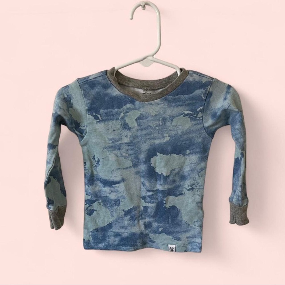 18M Honest Company Blue Gray Tie Dye Long Sleeve Pajama Top Baby Pj’s Sleep